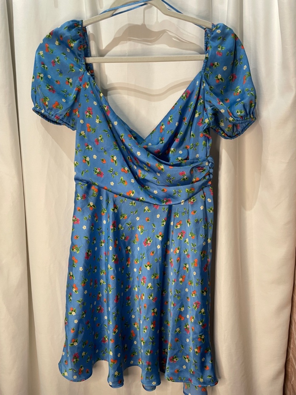Zara Blue Floral Puff-Sleeve Mini Dress